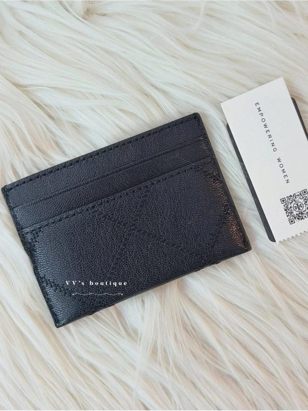 NWT Tory Burch Willa Card Case Quilting Leather Black Gold 165928